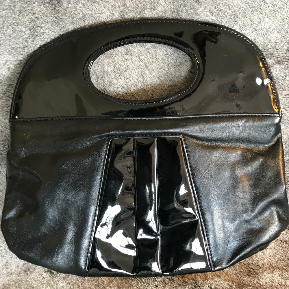 Black leather and patent B Bag clutch purse.